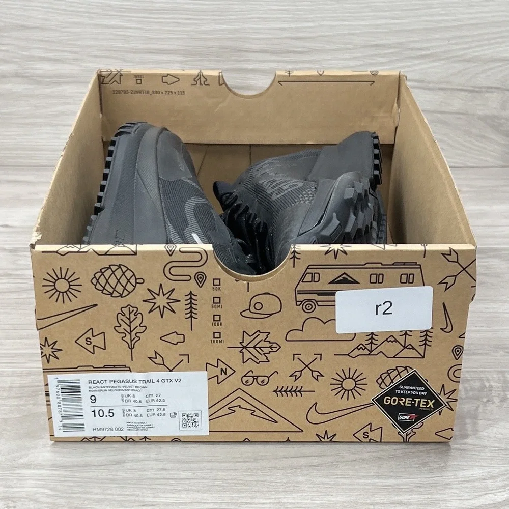 Nike React Pegasus Trail 4 GTX Black Running Shoes Waterproof Sz 9 HM9728 002